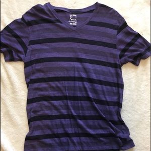 Purple and Black Striped V-neck